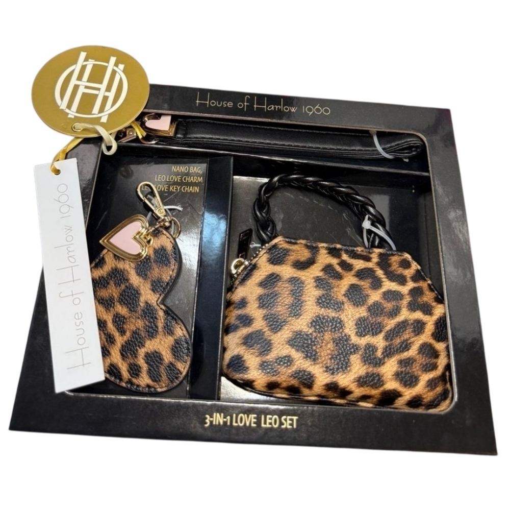 NWT House of Harlow 1960 3-in-1 Love Leo Leopard Nano Bag Gift Set